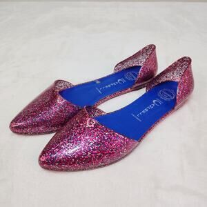 Jeffrey Campbell Pink Glitter Jelly D'Orsay Flats 8 Pointed Toe Sparkly Coquette
